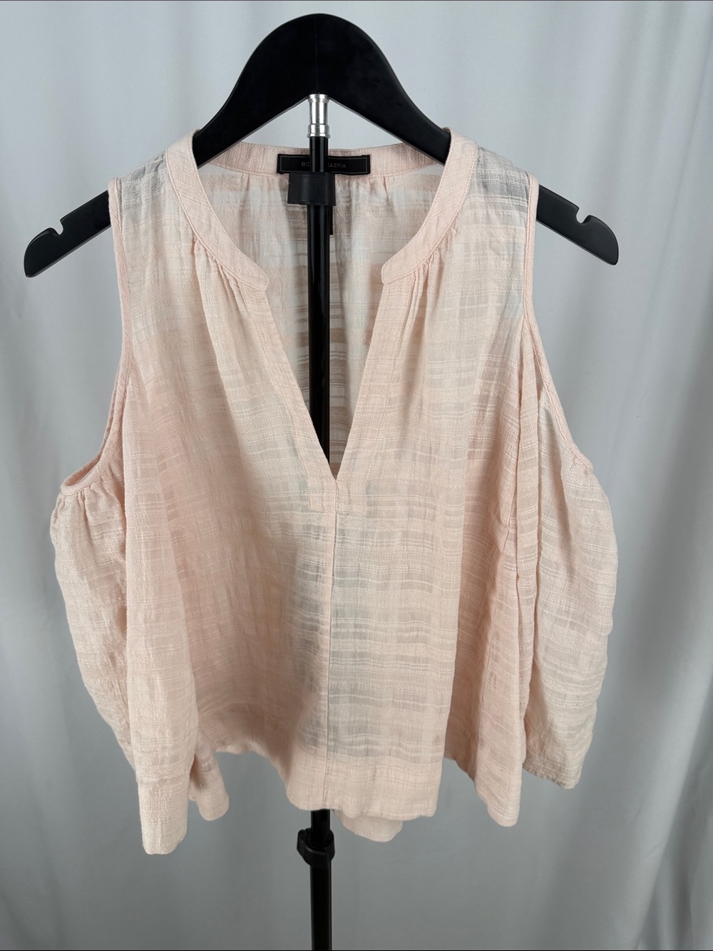 BCBGMAXAZRIA Blush Pink Cold-Shoulder Gauze Blouse